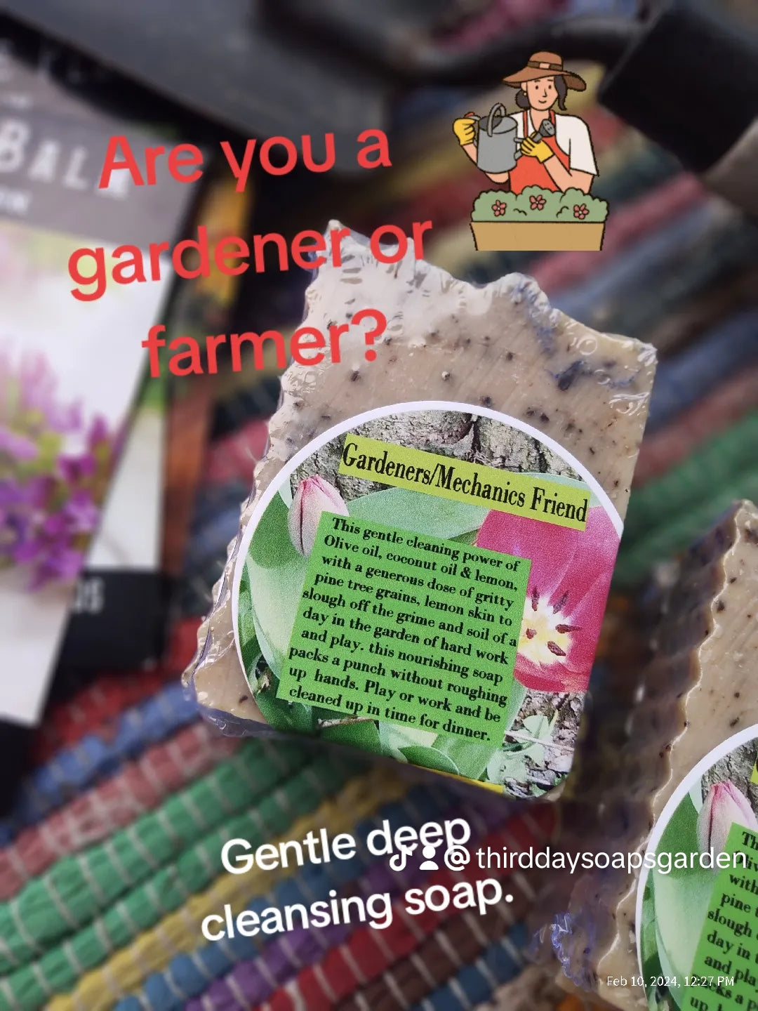 Gardeners/Mechanic Handmade Scrubbing Soap Bar. 4.5 oz