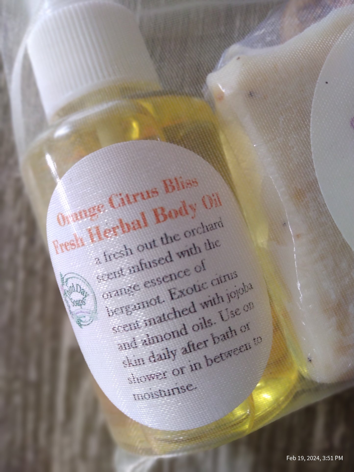 Luminous Lemon handcrafted soap and Citrus body care oil set.