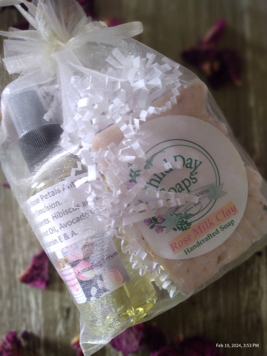 Rose' Blush Garden Handmade Soap and Body Oil moisturize set.